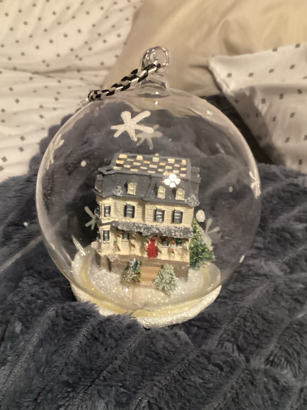 Mackenzie Childs Glass Globe Holiday Village Ornament 5”tall 4”Round